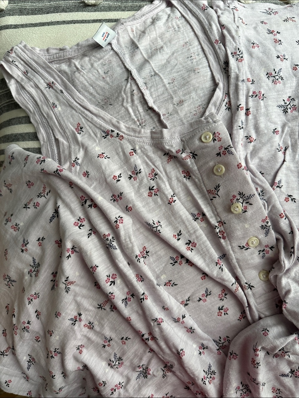 Old Navy Light Lavender Floral Sunday Sleep Pajama Romper Pink Rose Print